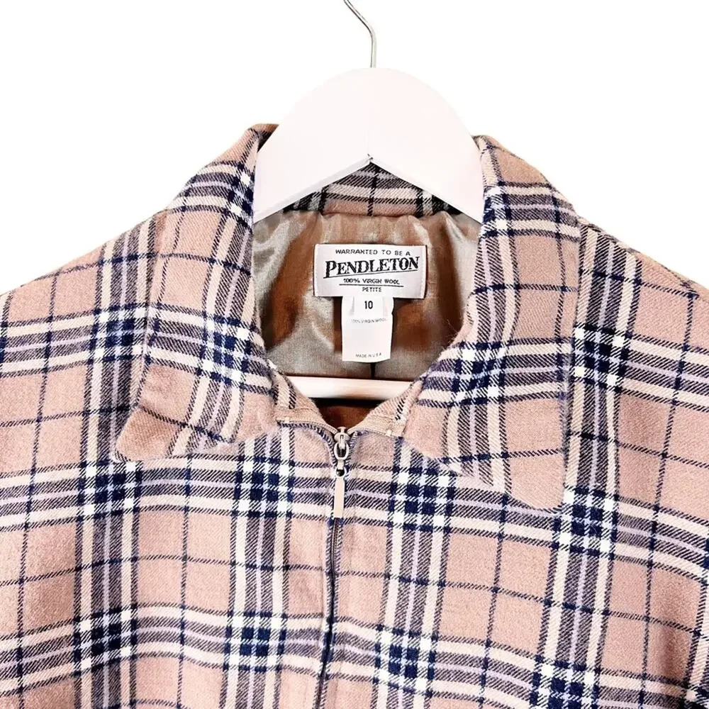 Vintage Pendleton‎ Tartan Tan Zip Blazer Jacket Petite